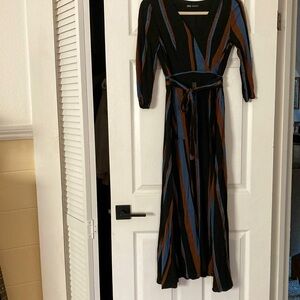 Zara Black, Blue, and Brown Striped Dress